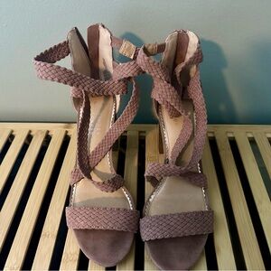 Lauren Conrad Sandal Block Heels with Braided Mauve Strap Women's 8.5
